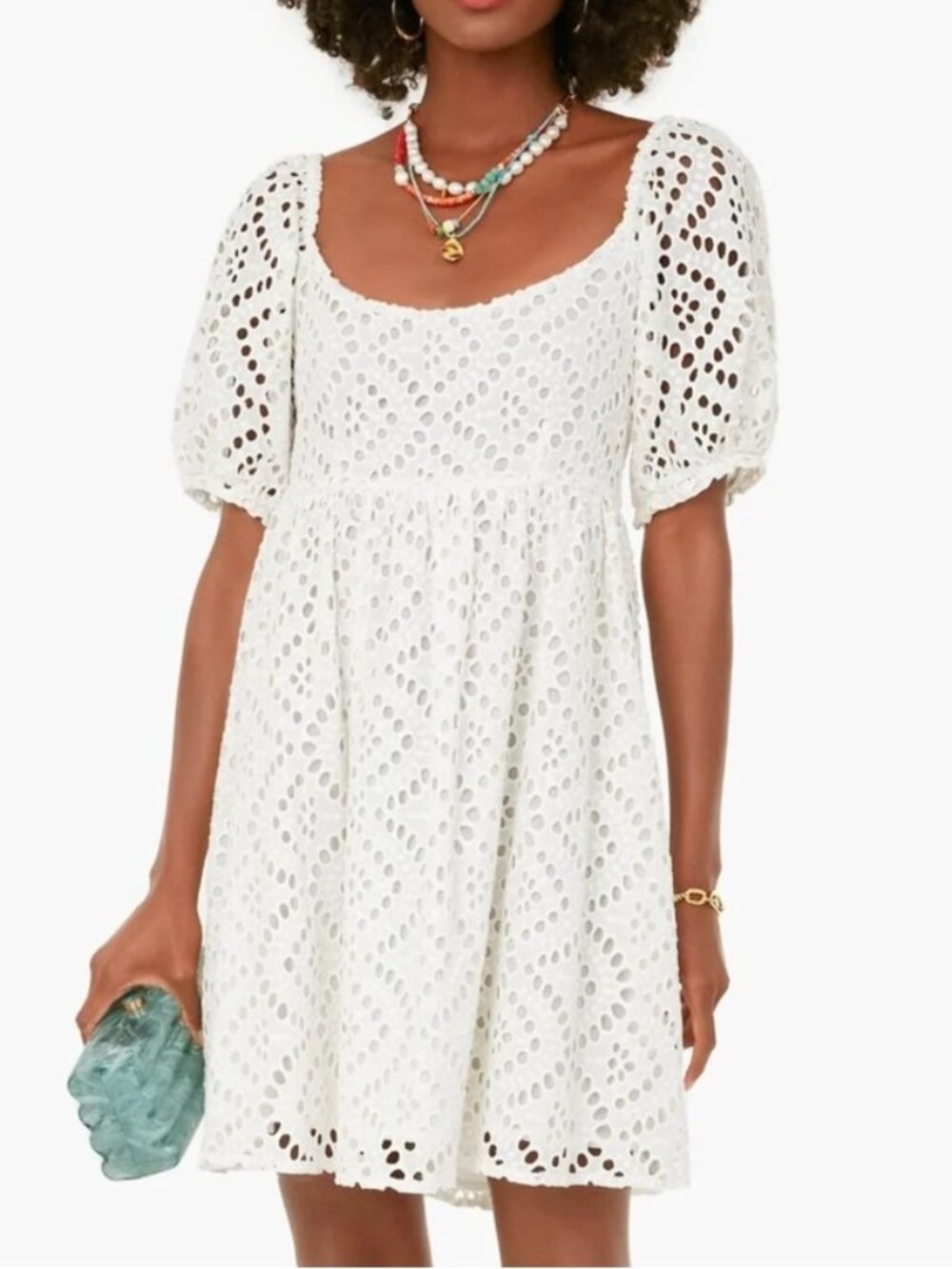Tuckernuck White Eyelet Abigail Puff Sleeve Mini Dress White XS